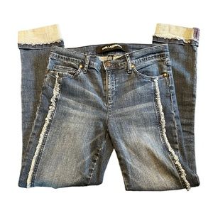 Karl Lagerfeld Paris Cropped Cuffed Fringe Blue Denim Jeans. Size: 4